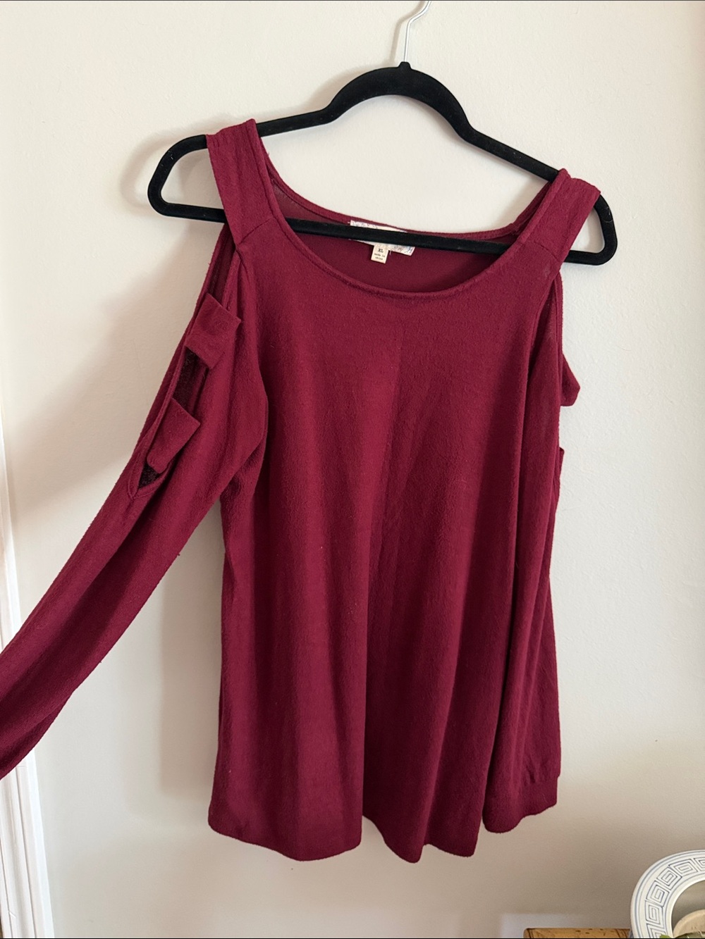 Pink Republic Burgundy Cold-Shoulder Strap Sleeve Top